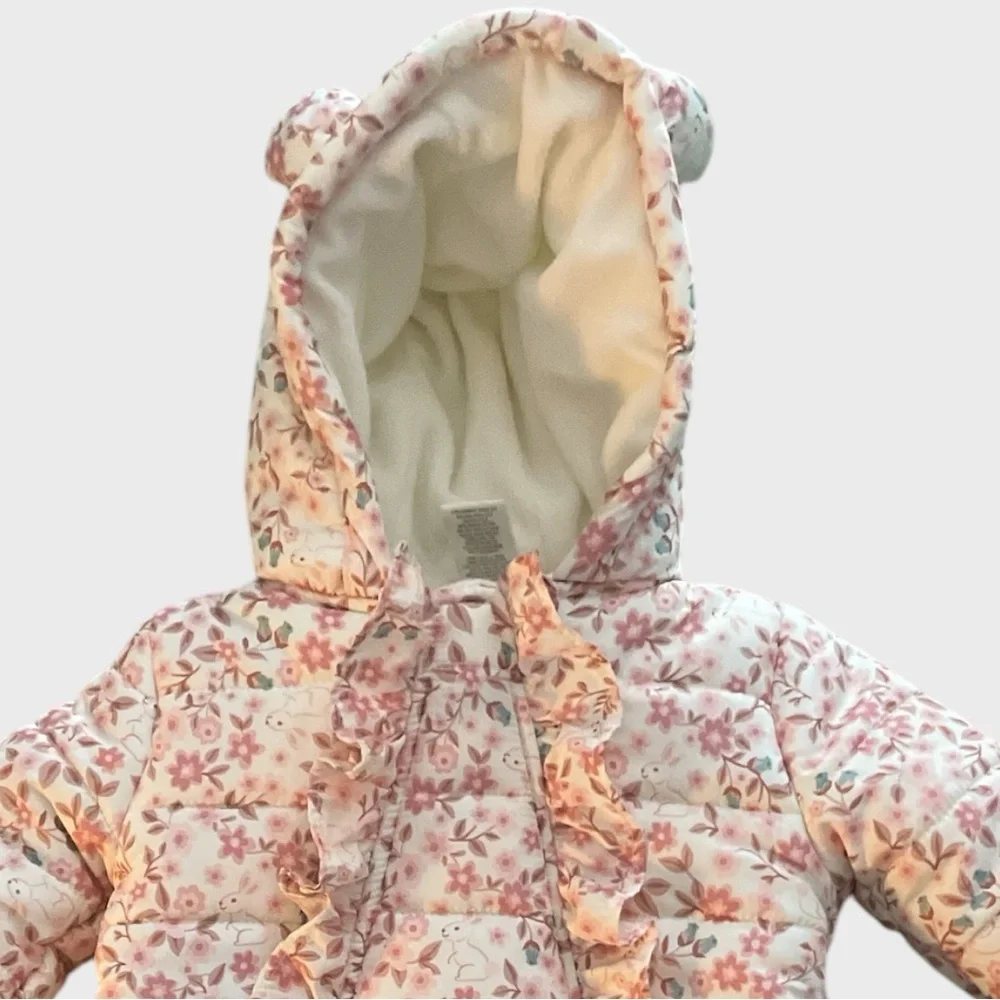 Nicole Miller Floral Baby Snowsuit  Ruffle with Hood size 6-9 months